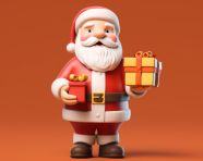 3d santa claus cartoon holding sign with present, christmas stock image ai, christmas stock photos ai