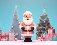 Santa claus in a winter wonderland with presents, christmas stock image ai, christmas stock photos ai