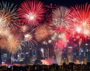 Firecrackers bursting in the night sky, diwali festival stock image, diwali festival ai prompt