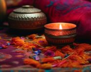 Candlelit decor on rustic floo, diwali festival stock image, diwali festival ai prompt