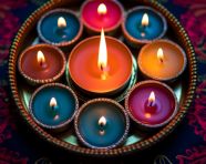 Diwali lights and candles on red pattern, diwali festival stock image, diwali festival ai prompt