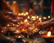People gather to light candles in solidarity, diwali festival stock image, diwali festival ai prompt