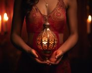 A womans hand is holding a lamp with hennas on it, diwali festival stock image, diwali festival ai prompt