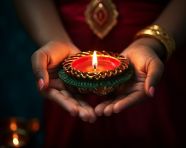 Indian hands holding a candle during diya, diwali festival stock image, diwali festival ai prompt
