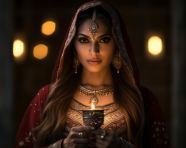 Woman holding candle in cultural clothing, diwali festival stock image, diwali festival ai prompt