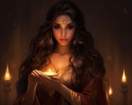 Diya candlelight in hair of indian girl, diwali festival stock image, diwali festival ai prompt