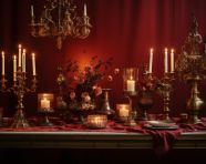 Elegant table with brass candle holders, diwali festival stock image, diwali festival ai prompt