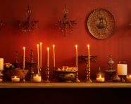 Vintage table settings with candles, diwali festival stock image, diwali festival ai prompt