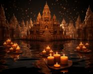 Floating candles on still water, diwali festival stock image, diwali festival ai prompt