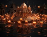 Peaceful candles on water, diwali festival stock image, diwali festival ai prompt
