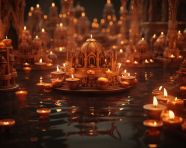 Sparkling candles float on water, diwali festival stock image, diwali festival ai prompt