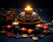 Diwali decoration with diyas and candles, diwali festival stock image, diwali festival ai prompt