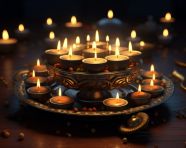 Diyas and candles illuminate diwali, diwali festival stock image, diwali festival ai prompt