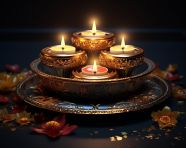 Traditional diyas and candles for diwali, diwali festival stock image, diwali festival ai prompt