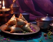 Savory samosa curry with methi, diwali festival stock image, diwali festival ai prompt