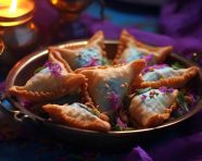 Methi samosa curry in a golden batter, diwali festival stock image, diwali festival ai prompt
