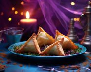 Delicious samosa curry with methi, diwali festival stock image, diwali festival ai prompt