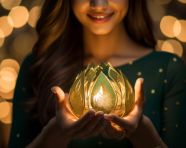 Woman holding in diwali illumination lamp, diwali festival stock image, diwali festival ai prompt