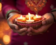 Diwali celebration with people holding diyas or candles, diwali festival stock image, diwali festival ai prompt