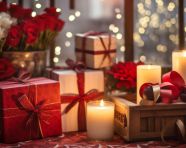 Two boxes with candles and holiday decorations, diwali festival stock image, diwali festival ai prompt