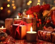 Happy diwali with candles and gift sets along with many other gifts, diwali festival stock image, diwali festival ai prompt