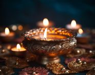 Simple diya lighted on a dark background, diwali festival stock image, diwali festival ai prompt