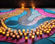 Rangoli with candles in a garden, diwali festival stock image, diwali festival ai prompt