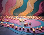Colorful rangoli with candles on a table, diwali festival stock image, diwali festival ai prompt