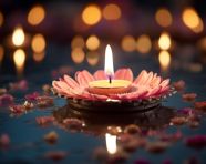 A diya floating in a pool of water, diwali festival stock image, diwali festival ai prompt