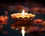 Diyas on the water, diwali festival stock image, diwali festival ai prompt