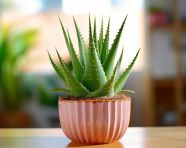 Aloe vera plant in a pot on the table, alovera leaf image