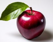 A red apple with green leaves on a white background, apple fruit image hd