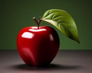A red apple is shown with a green leaf, apple fruit image hd