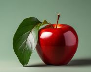 Ripe red apple with green leaves, apple fruit image hd