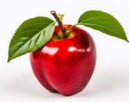 Red apple with leaves on top of a white background, apple fruit image hd