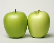 Two green apples one cut in half, apple fruit image hd