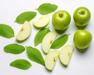 Fresh green apple slices with leaf, apple fruit image hd