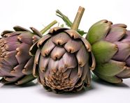 Three artichokes isolated on white, artichoke image