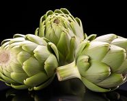 Close-up of three artichokes, artichoke image