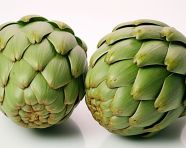 Two artichoke halves on white background, artichoke image