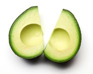 Two sliced avocados on a white background, avocado image stock photo
