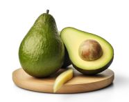 Fresh avocado on cut wooden board on white background, avocado image stock photo