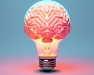 3d rendering of brain inside a light bulb, human brain image