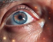 A close up of the beard of a man looking up, men eyes close up image