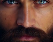 Face of someone with a beard and beard, men eyes close up image