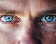 Close up portrait of a man with blue eyes, men eyes close up image