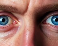Closeup of man's blue eyes, men eyes close up image