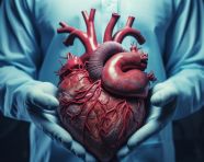 A doctor holds up a human heart in his hands, human heart image