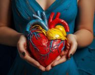 Woman's hands holding model of a heart, human heart image