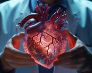 Medical professional analyzes virtual heart, human heart image